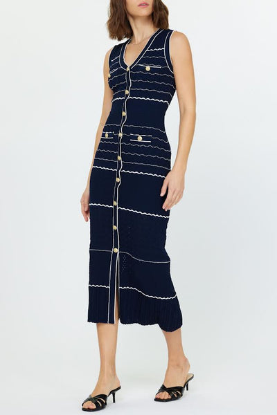 Effortlessly Flattering V-Neck Sleeveless Button Placket Midi Knit Dress
