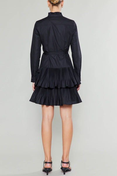 Black Pleated Ruffle Shirt Dress