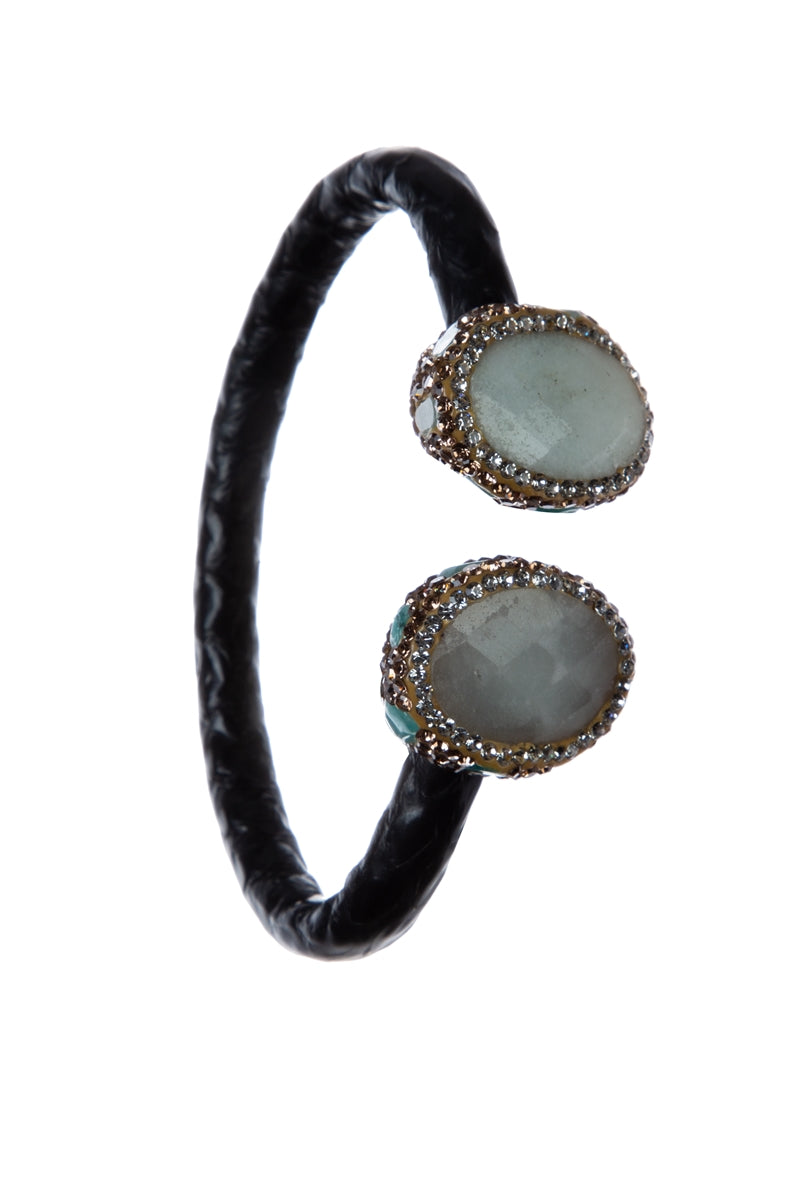 Amazonite Rhinestone Leather Cuff Bracelet