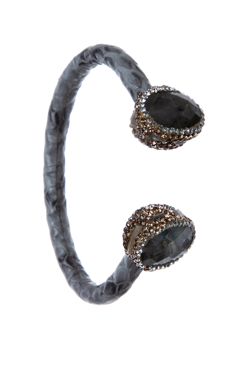 Labradorite Rhinestone Leather Cuff Bracelet