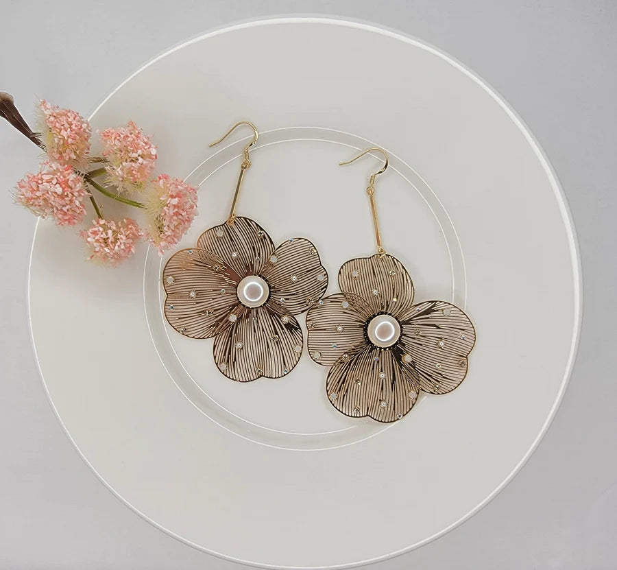 Hibiscus Pearl Dangle Earrings
