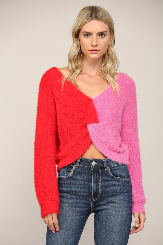 Color Block Twist Front Sweater