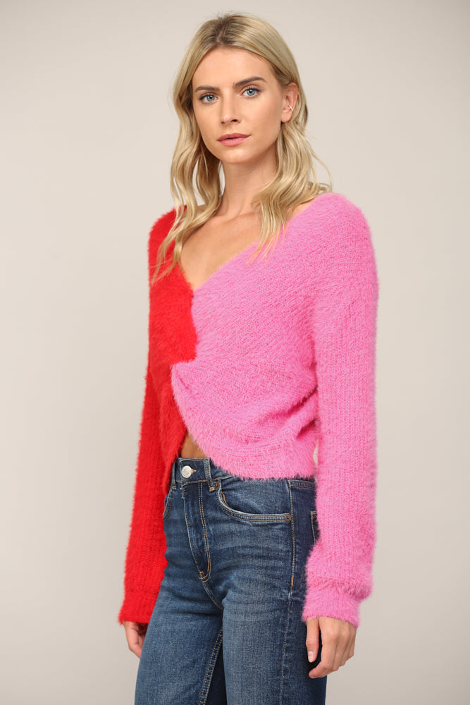 Color Block Twist Front Sweater