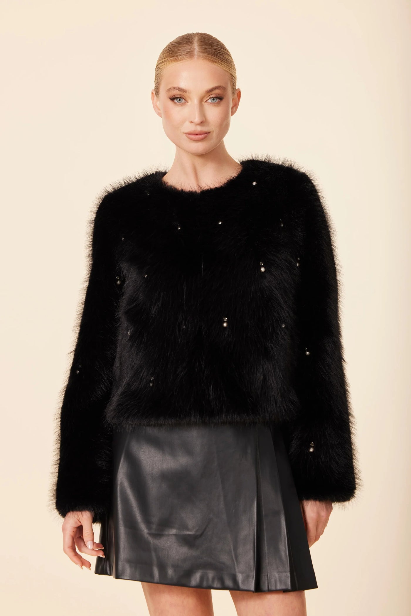 Noir Leather Side Pleat Skirt