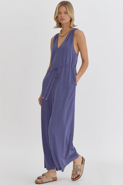 Solid V-Neck Sleeveless Jumpsuit