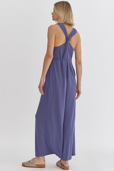 Solid V-Neck Sleeveless Jumpsuit