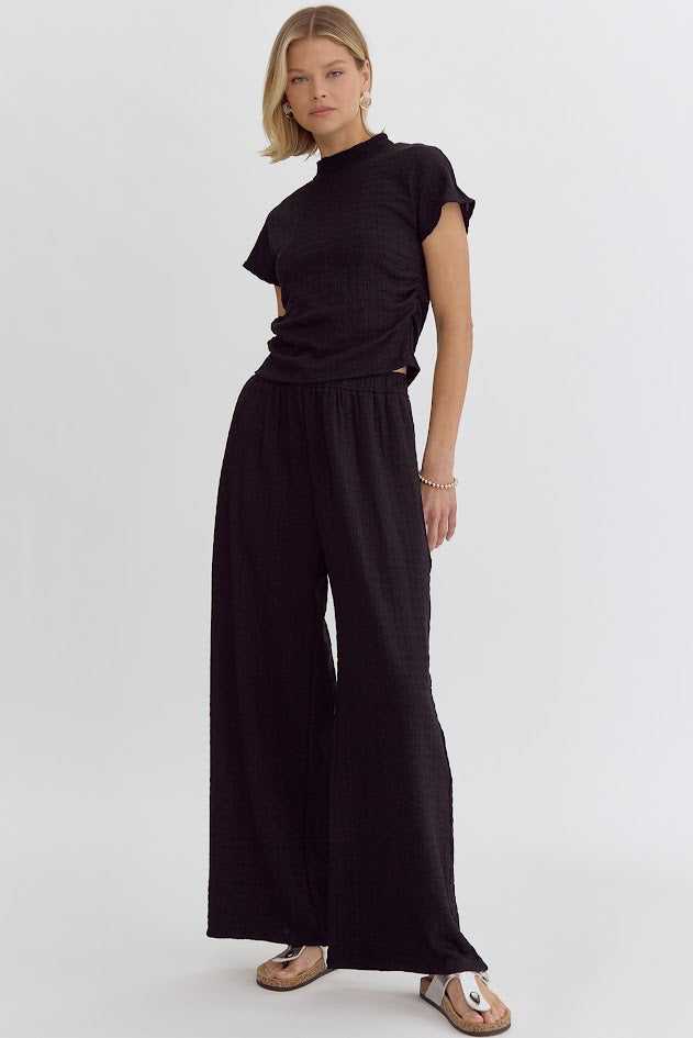 Pretty Little Thing Black Crop Top and Palazzo Pant Set