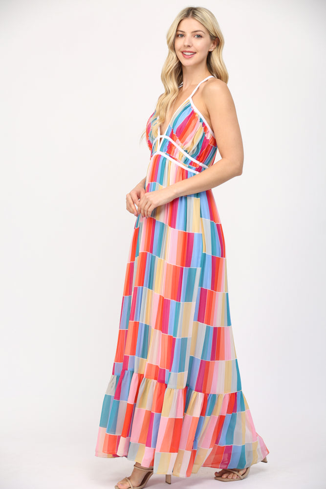 Colorblock Geometric Maxi Dress