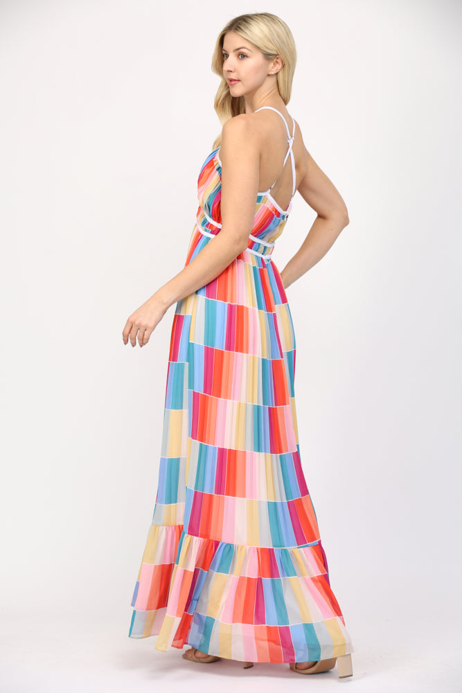 Colorblock Geometric Maxi Dress