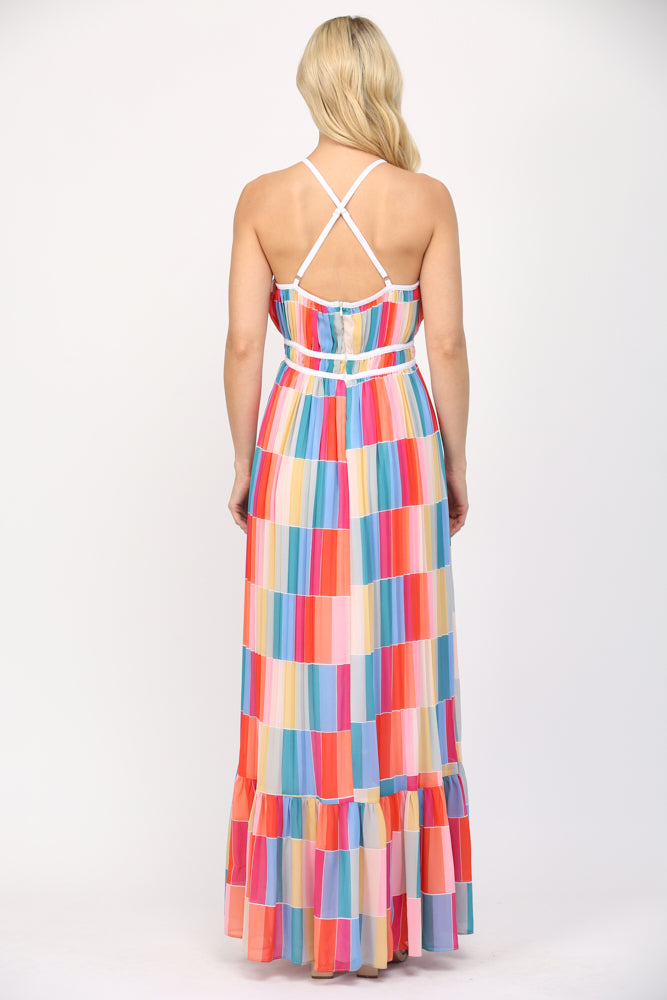 Colorblock Geometric Maxi Dress