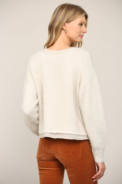 Stud Embellished Fuzzy Sweater