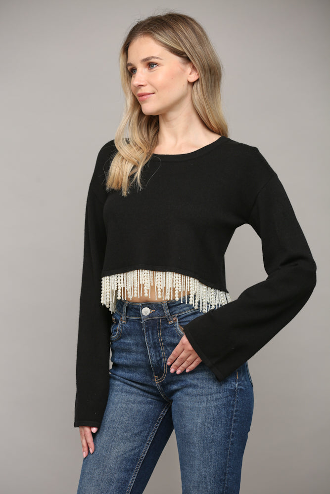 Pearl Fringe Crop Sweater