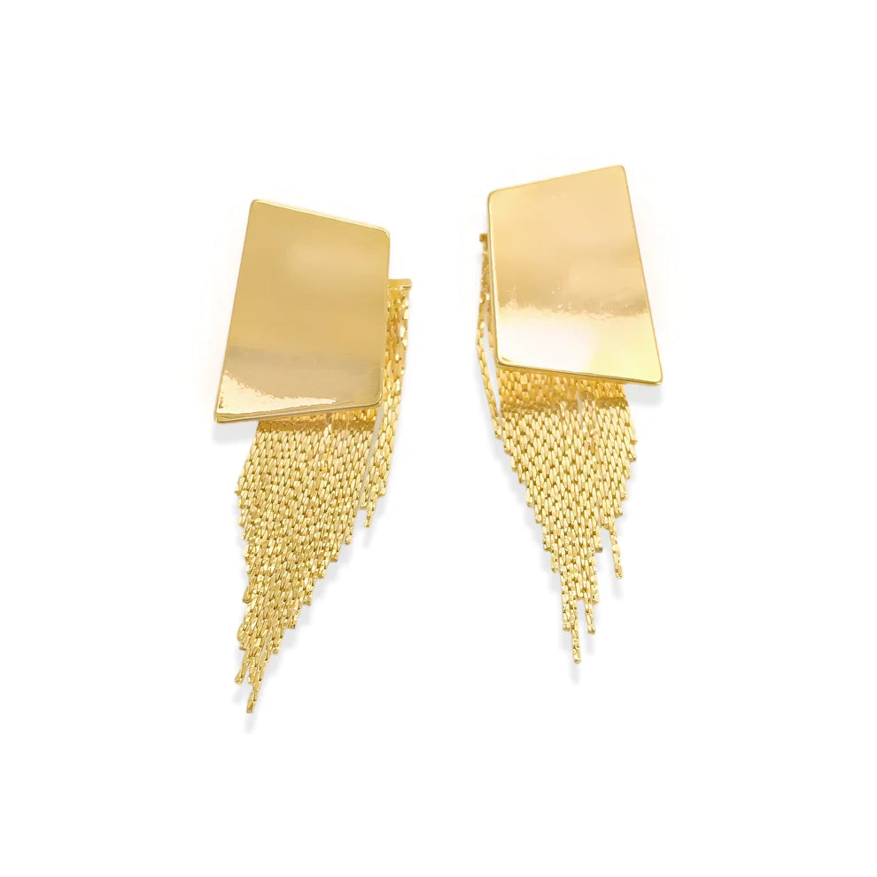 Gold Quadrilateral Tassel Earring