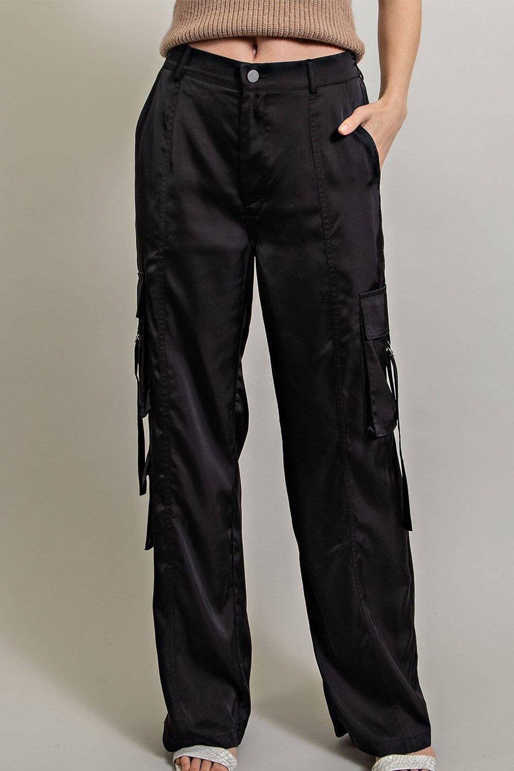 Black Silk Cargo Pants