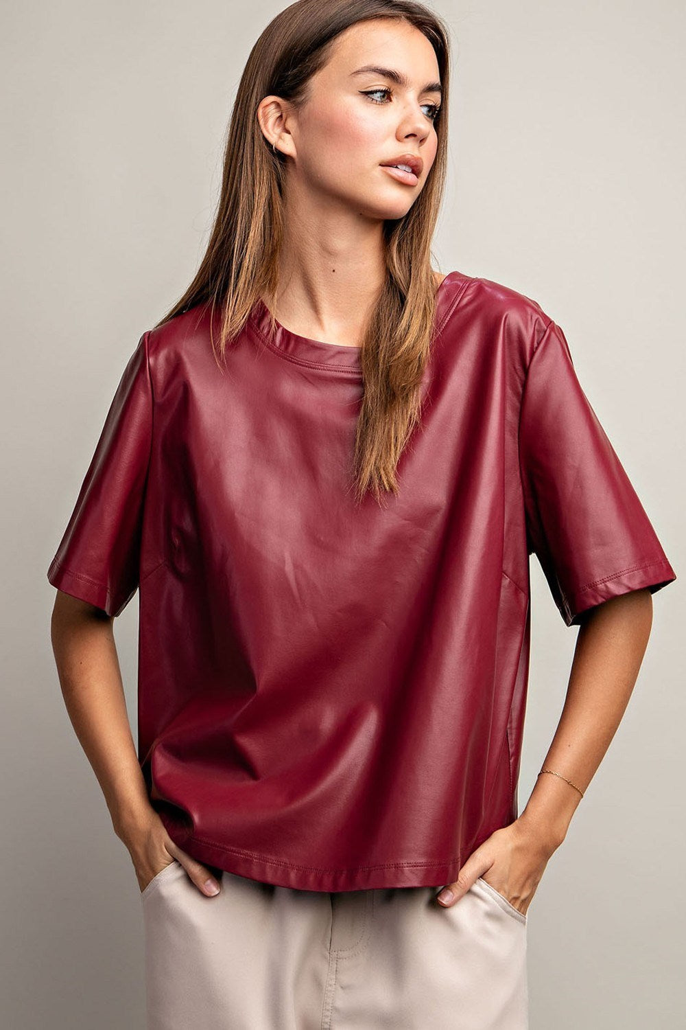 Leather Short Sleeve Top