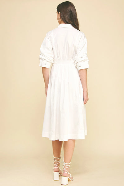 Classic White Button Midi Dress