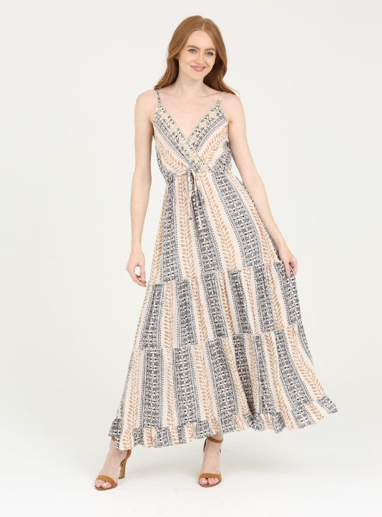 Embroidered V-Neck Tiered Maxi Dress