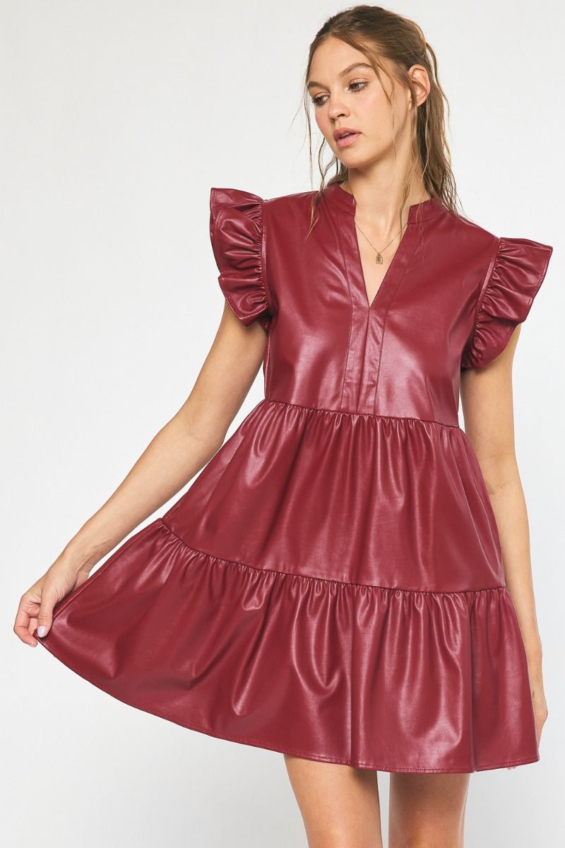 Ruffle Vegan Leather Tiered Mini Dress