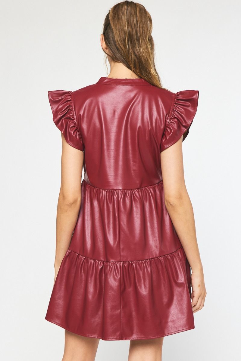 Ruffle Vegan Leather Tiered Mini Dress