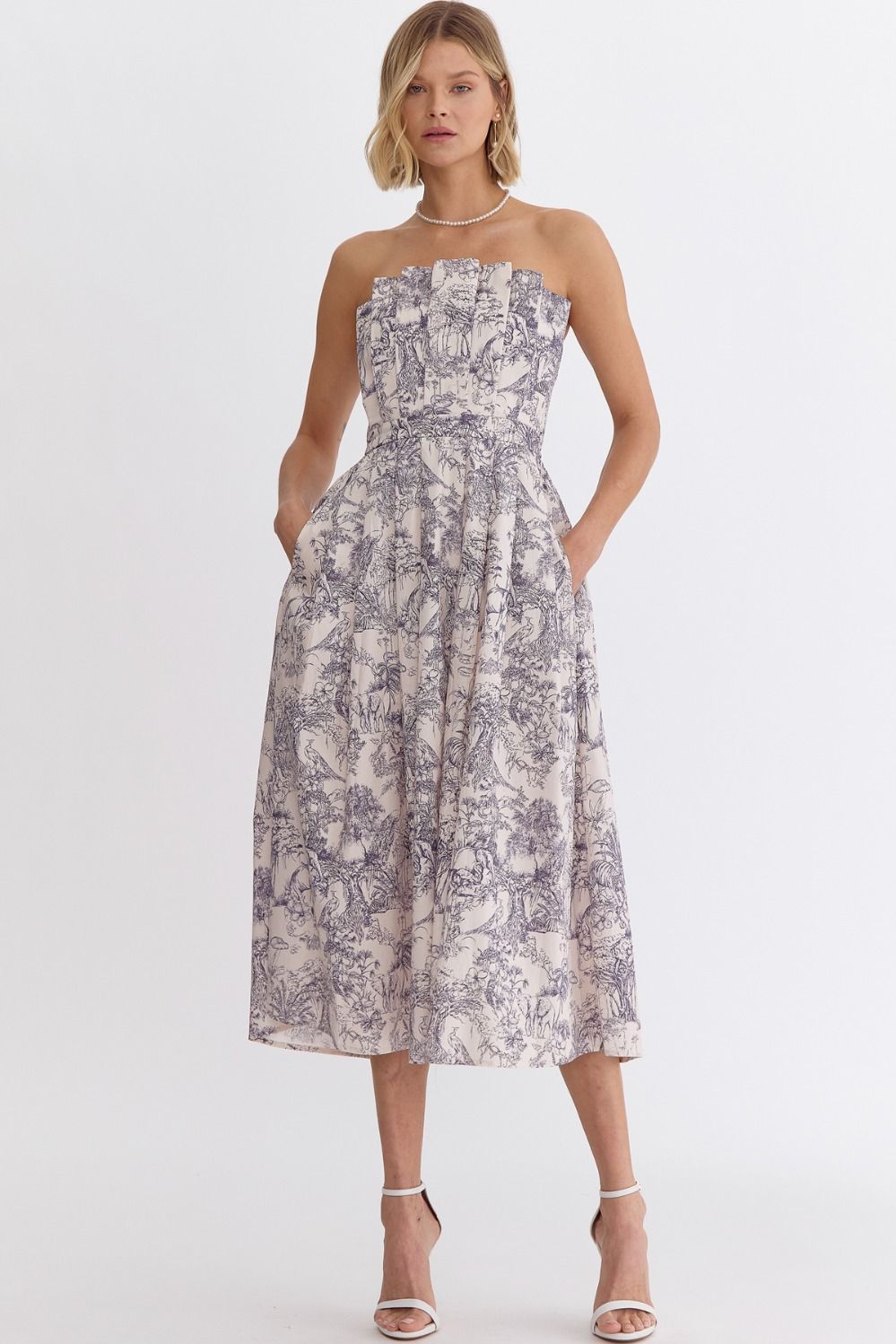 Valentino Botanical Strapless Midi Dress