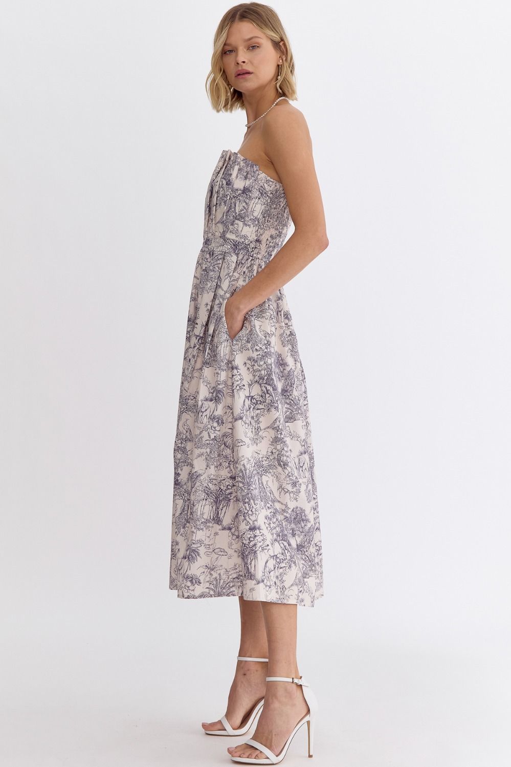 Valentino Botanical Strapless Midi Dress