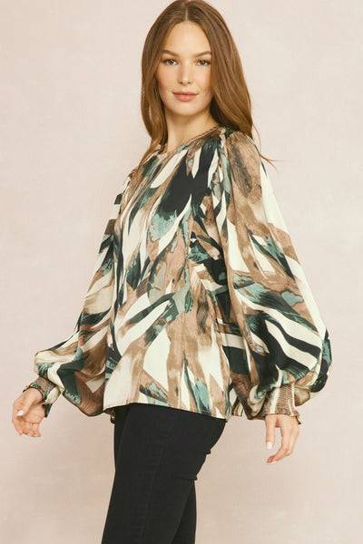 Chic Abstract Lantern Sleeve Blouse