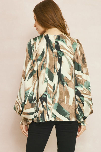 Chic Abstract Lantern Sleeve Blouse