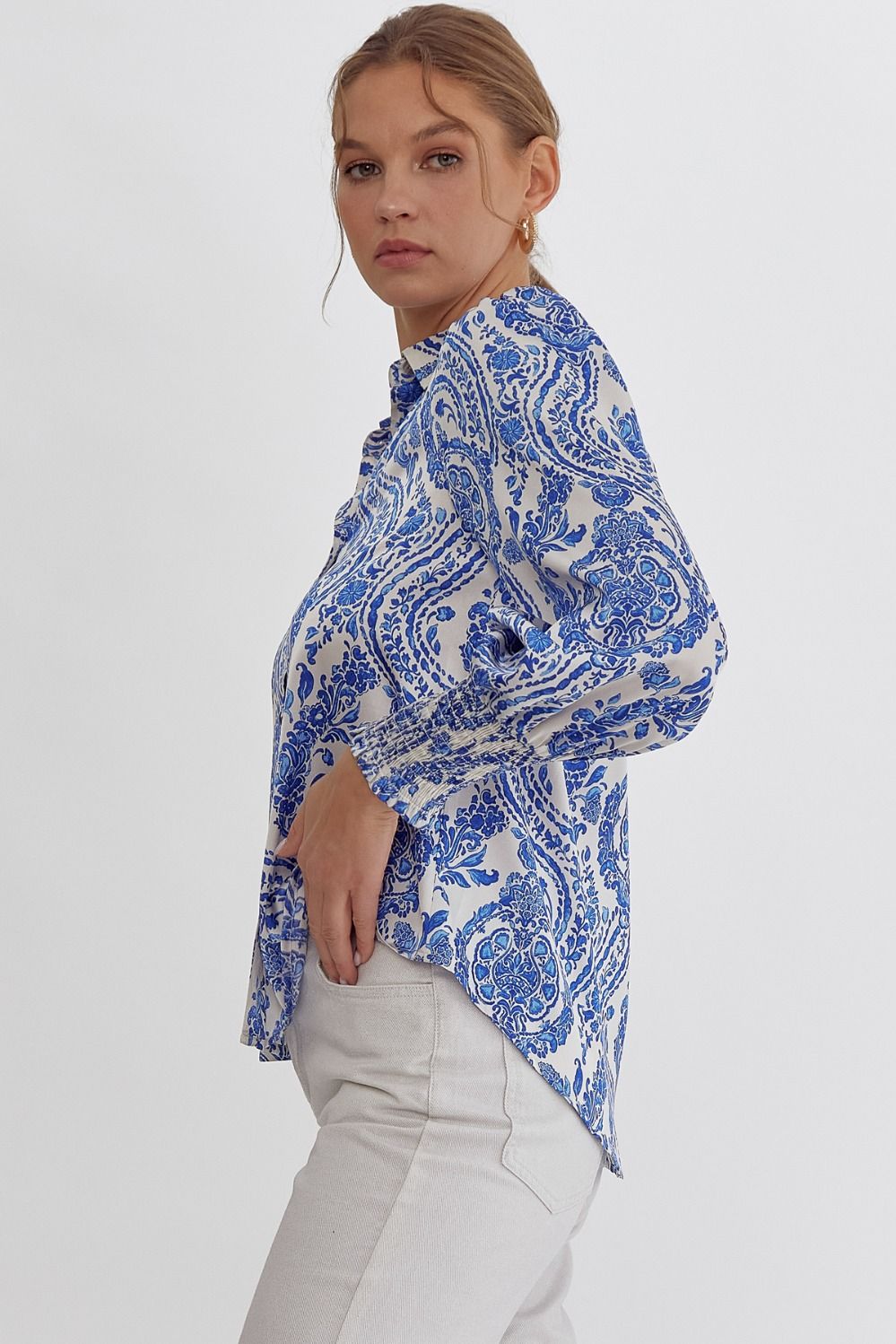 Paisley Print Collared Button Up Blouse