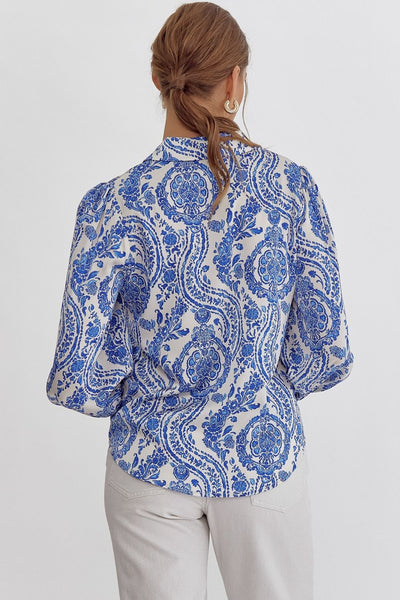 Paisley Print Collared Button Up Blouse