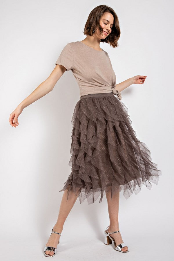 Embellished Tulle Layered Midi Skirt