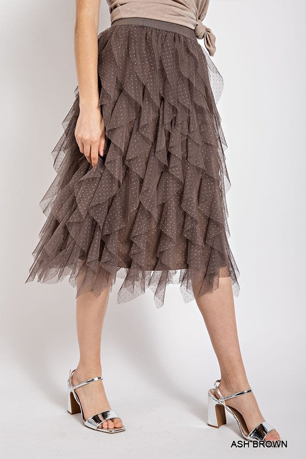 Embellished Tulle Layered Midi Skirt