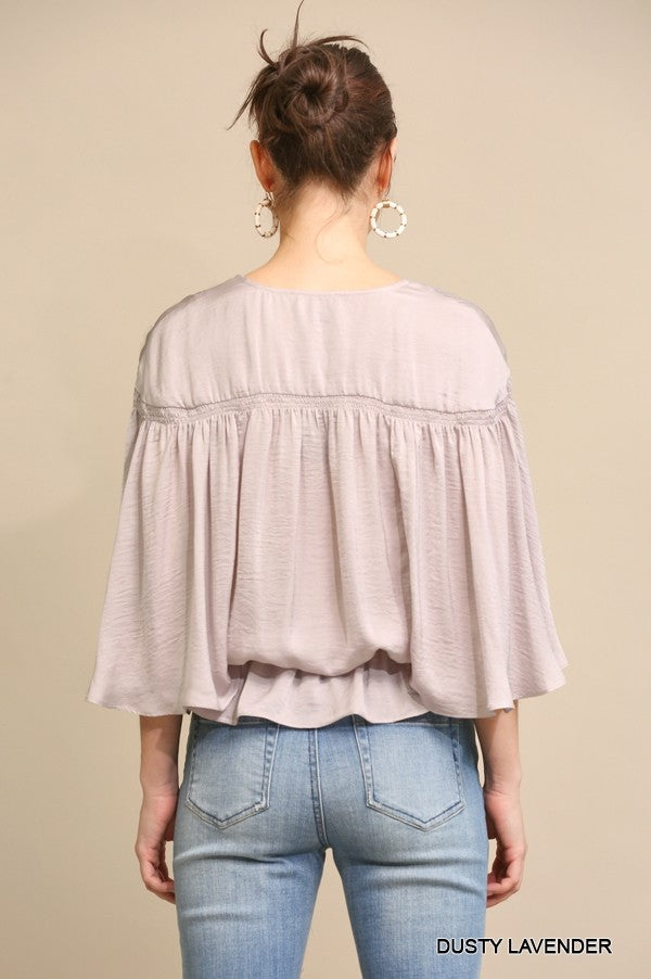 Lavender Cape Sleeve Blouse with Ruffle Detail