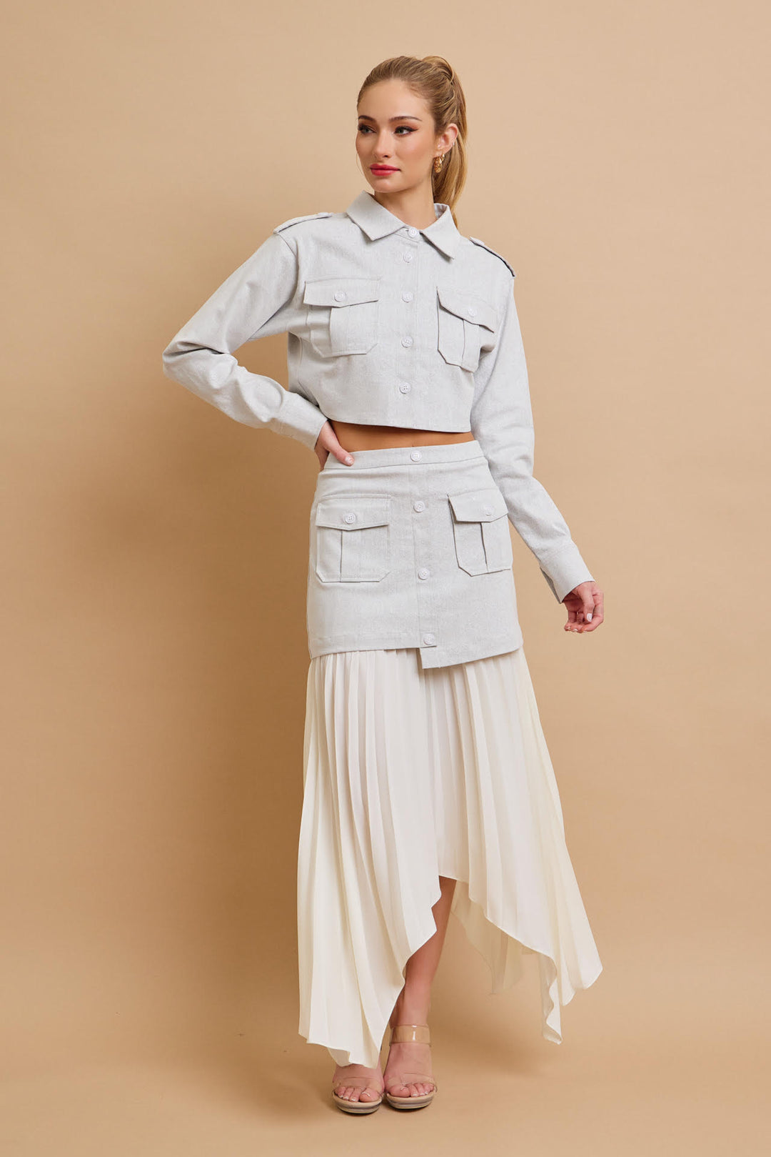 【mnem】Aka Brushed Skirt Pants CROSSOVER MIDI SKIRT | Insanegene.com