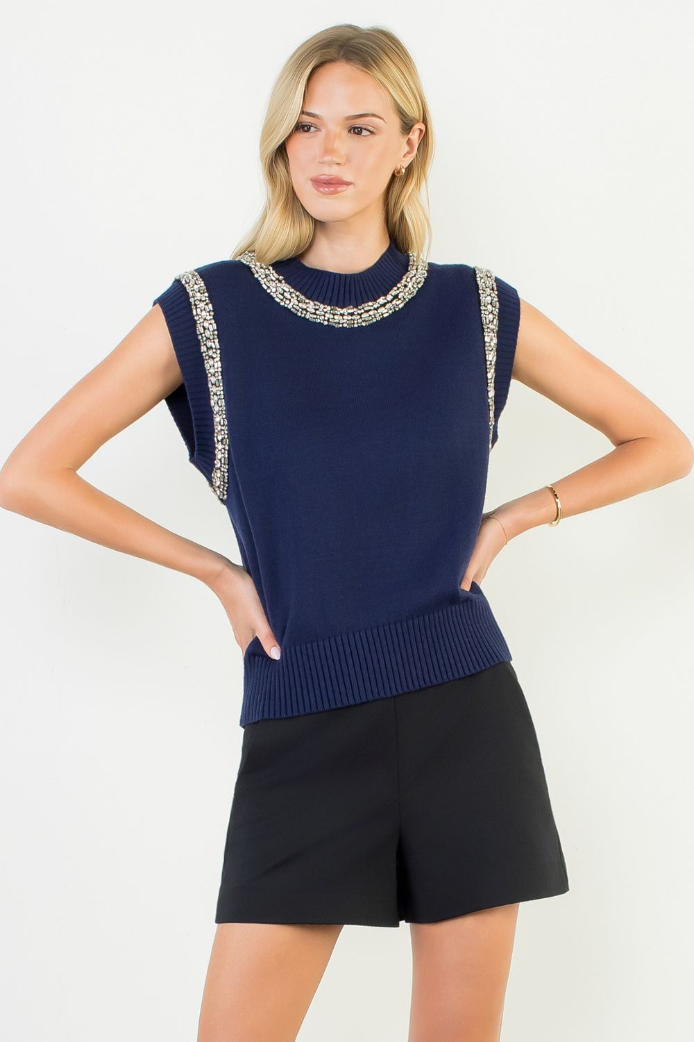 Radiant Contour Embellished Knit Top