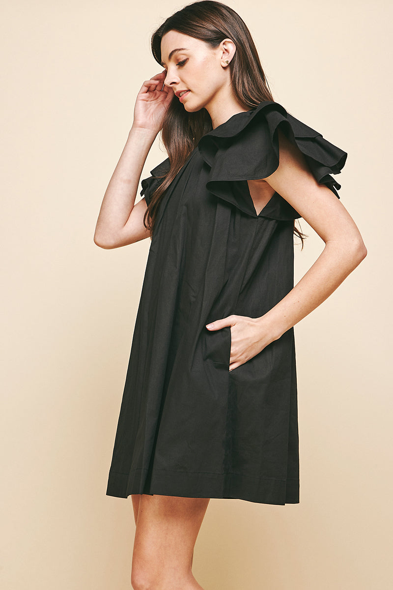 Ruffle Sleeve Fit & Flare Pocket Dress