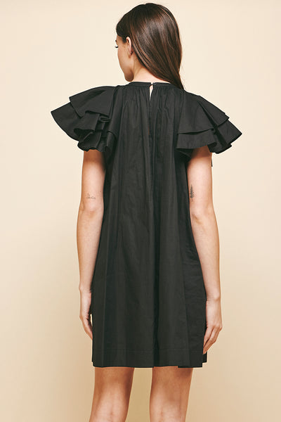 Ruffle Sleeve Fit & Flare Pocket Dress