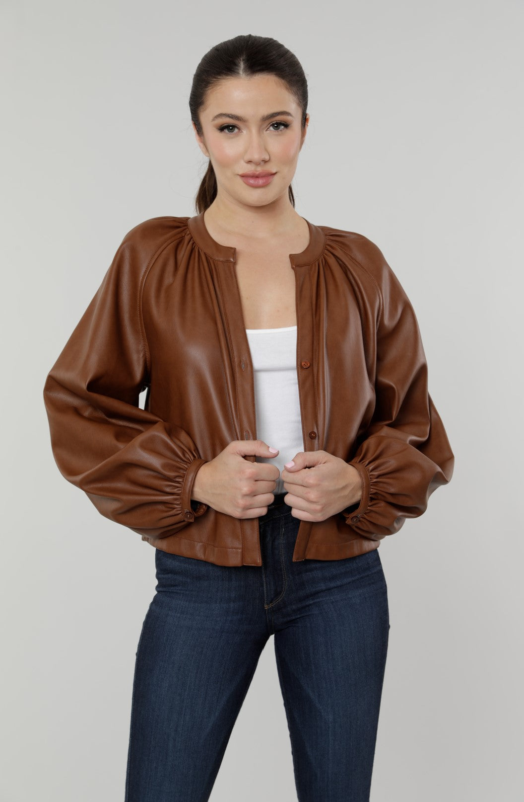 Dolce Cabo Vegan Deep Camel Leather Top