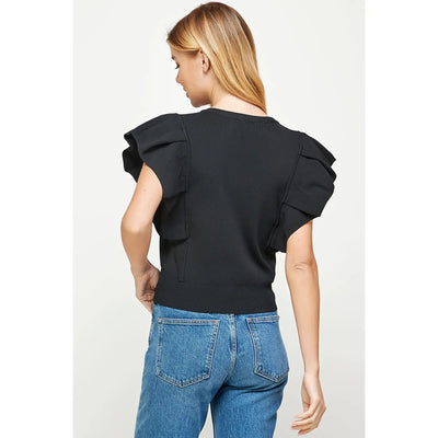 Pleated Puff Sleeve Knit Top