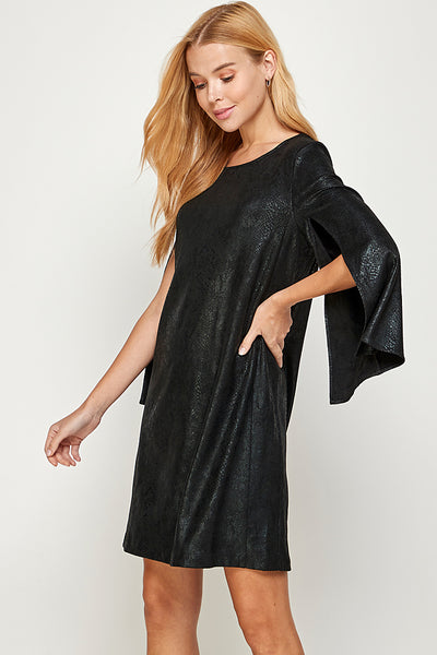 Cape Style Sleeve, Animal Print Faux Suede Stretch Dress
