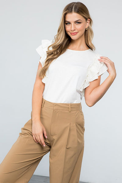 Ruffle Sleeve Contrast Knit Top