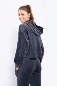 Velour Cropped Hoodie Pullover