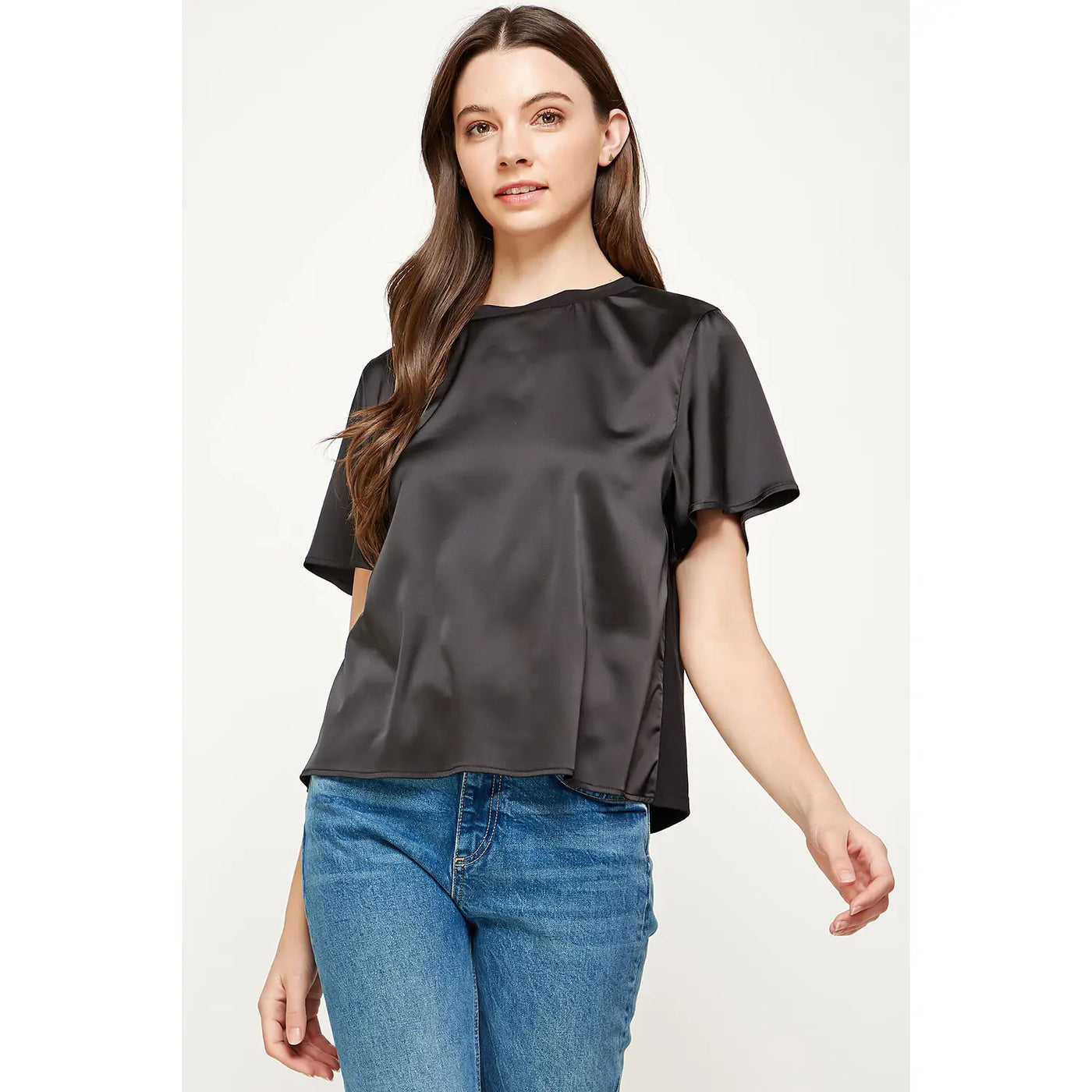 Satin Tee with Contrast Knit Back