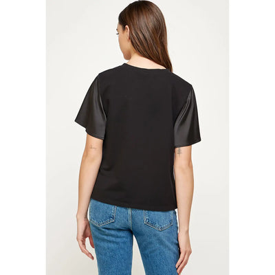 Satin Tee with Contrast Knit Back