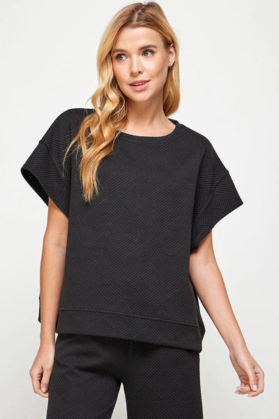Textured Short Sleeve Lounge Sweatshirt Top