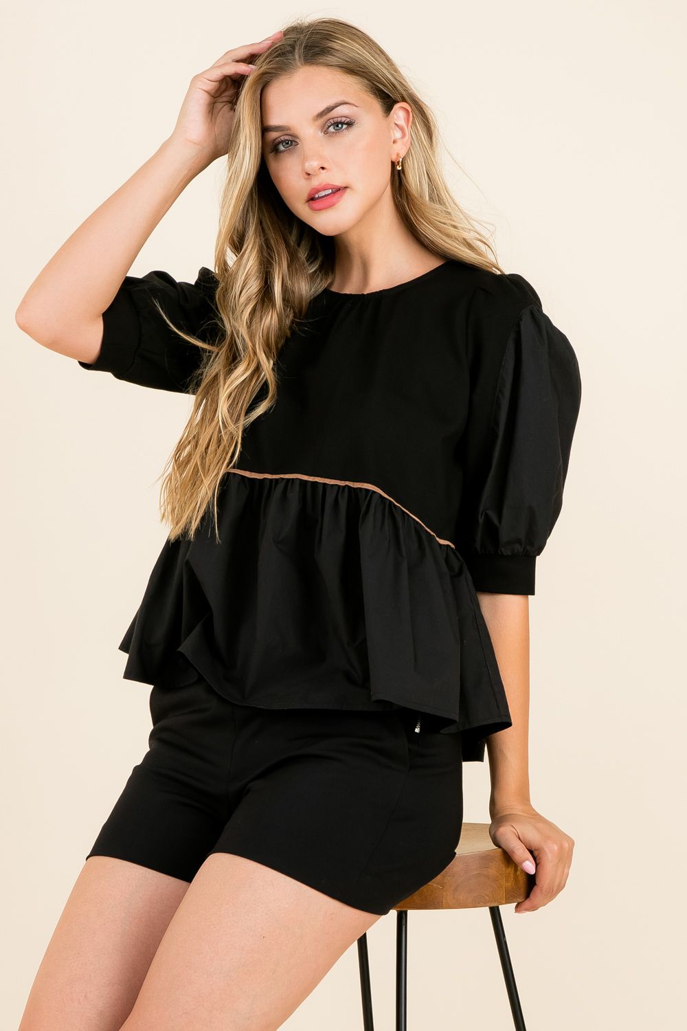 Mixed Media Black Babydoll Top