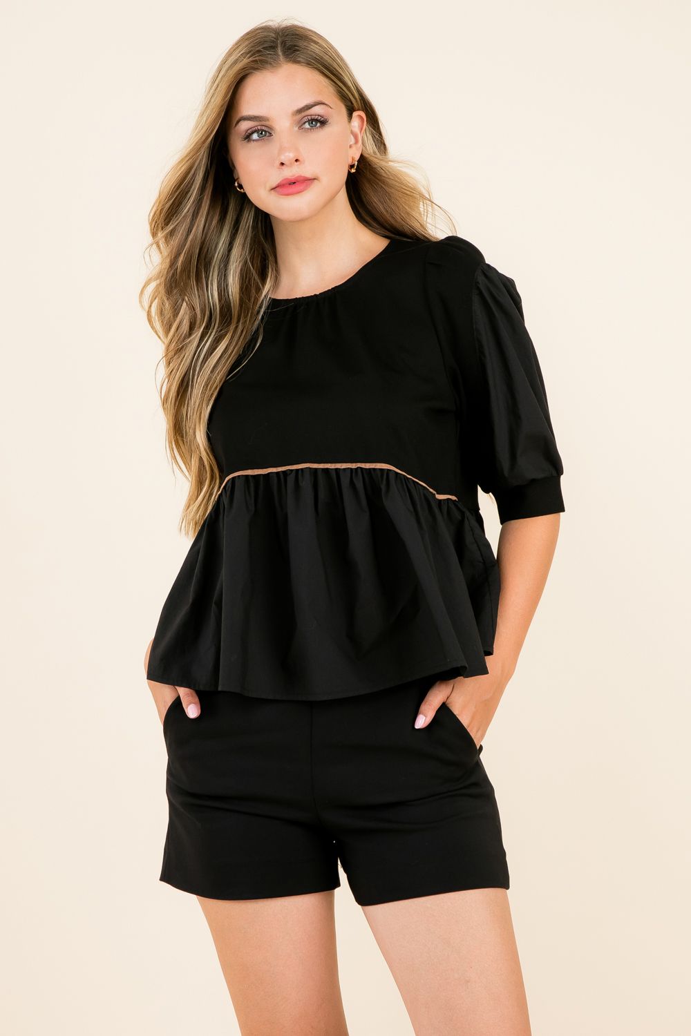 Mixed Media Black Babydoll Top