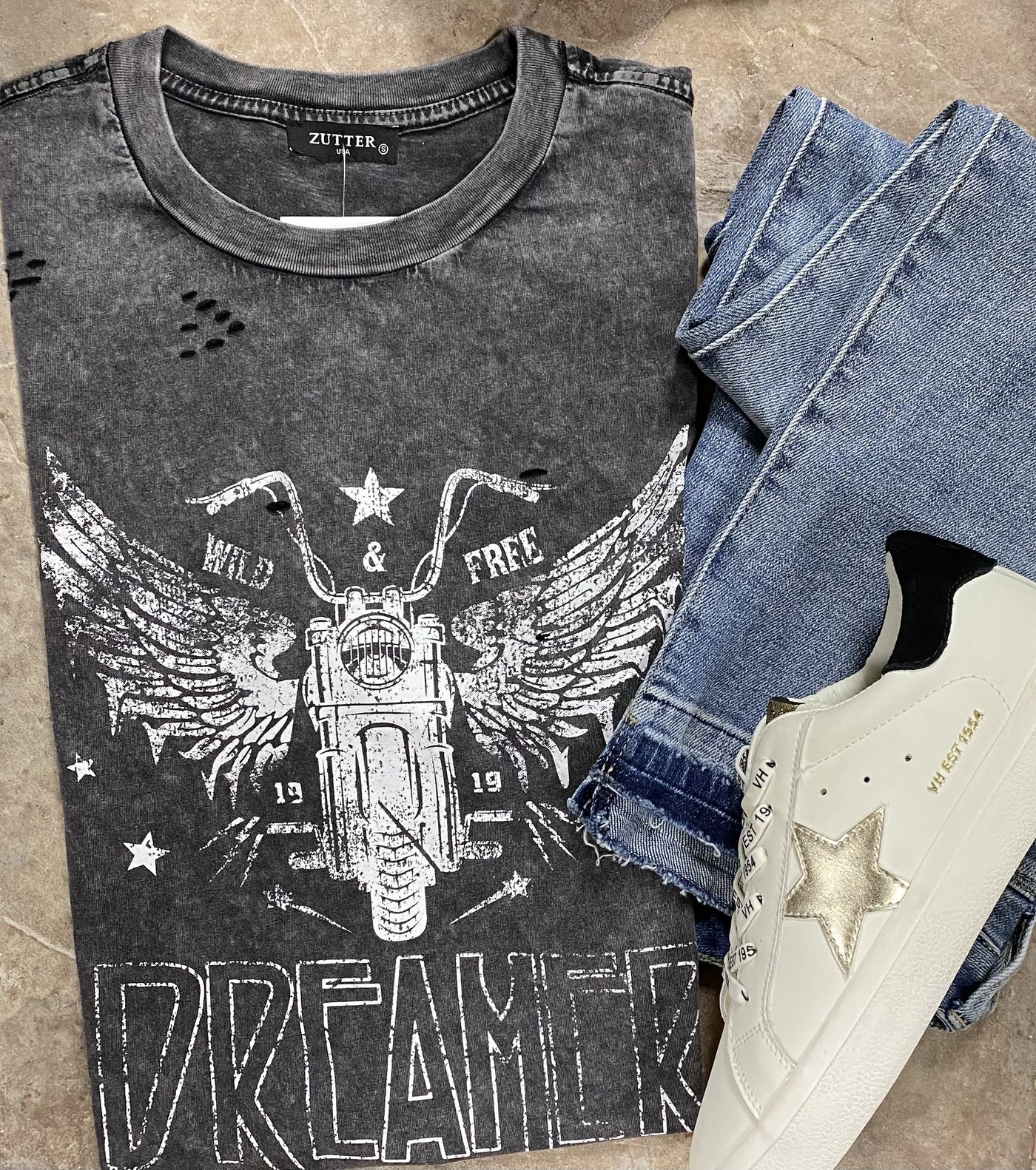 Dreamer Distressed Graphic Knit Tee