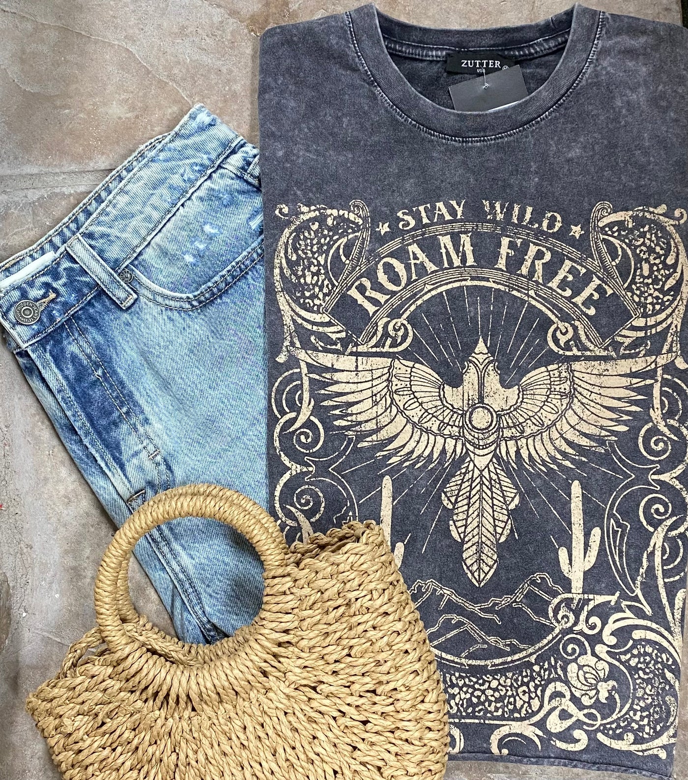 Roam Free Stay Wild Vintage Graphic Knit Tee