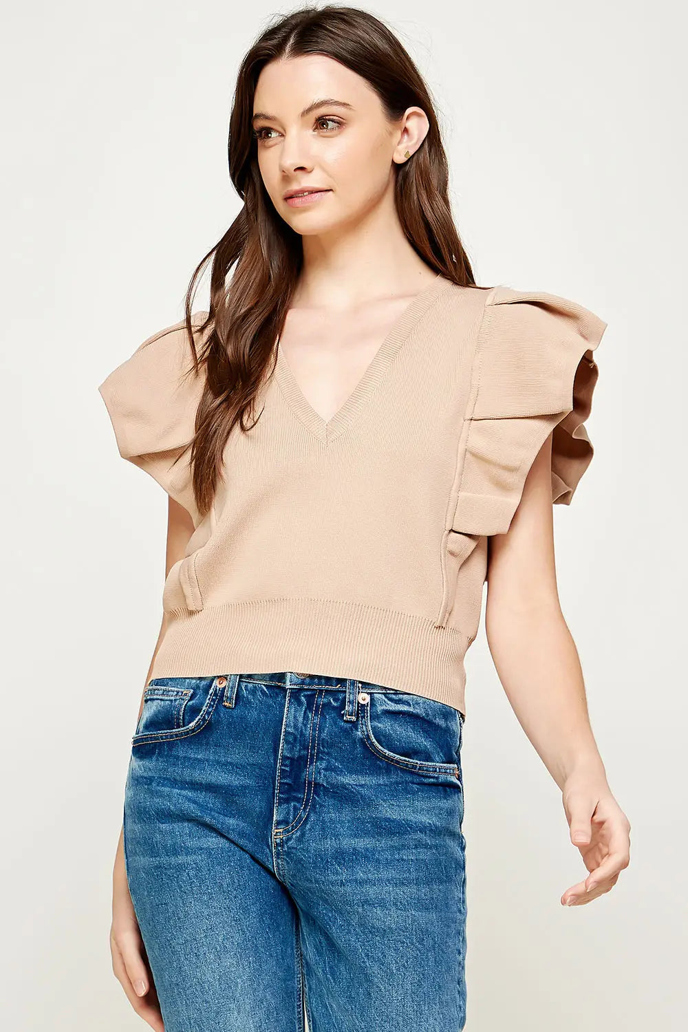 Pleated Puff Sleeve Knit Top