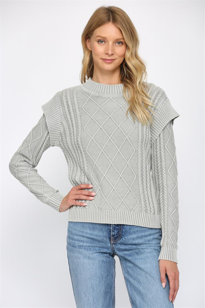 Contrast Ribbed-Shoulder Sweater